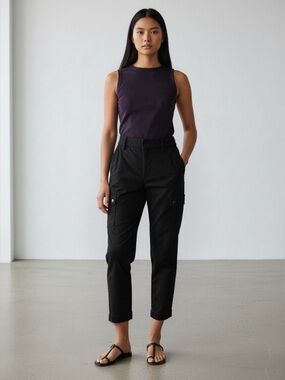 White House Black Market The Slim Crop Mid Rise Utility Cargo Pants Black Size 8